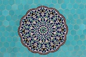 drawing on the blue wall of a mosque in iran