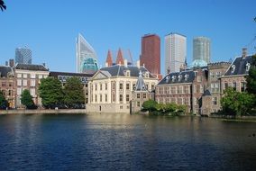 scenic waterfront of city at summer, netherlands, Hague