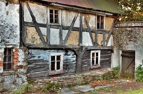 Half-Timbered Wall of old abandoned house, poland