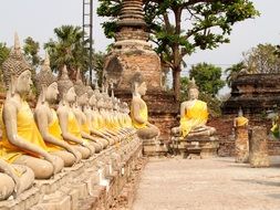buddha statues at alley with thailand