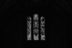 oblong stained glass windows in a church on the Azores