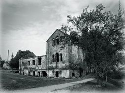 ruined brick building, belarus, minsk