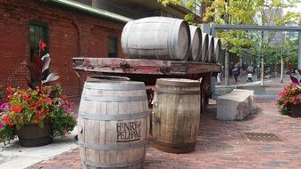 old barrels in a big city