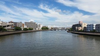 Panoramic view of Tsurumi river in Japan