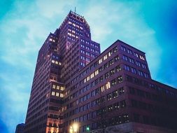 skyscraper in berlin at dusk