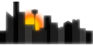 Buildings silhouette in the shadow at colorful shine background