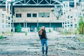 girl in the old industrial area