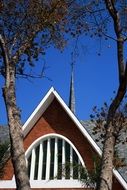 Church building with trees