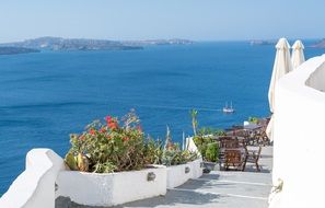 sea view from the balcony of a house in santorini