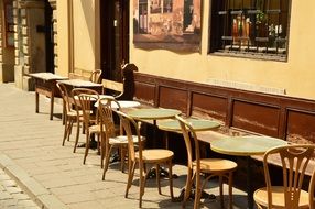 Empty tables on a cafe