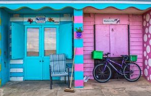 blue and pink beach Hut