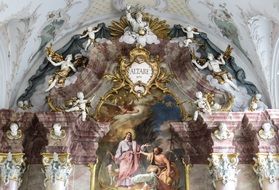 interior in the middle of the church in Nesselwang