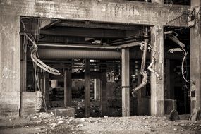 ruined Empty Abandoned Factory, black and white