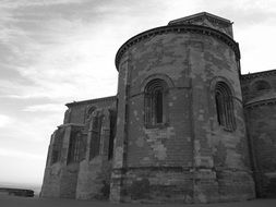 monochrome picture of church in the medieval city