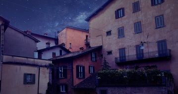 old houses in the city at night