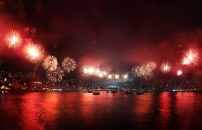 red firework lights in the sky in Lebanon