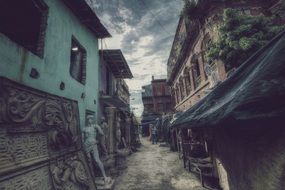 architecture of a narrow abandoned street