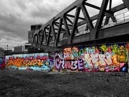 colorful graffiti under Bridge, United Kingdom, London