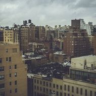 downtown beneath grey clouds, usa, Manhattan, New York City