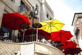 colorful umbrellas on the restaurant's summer terrace