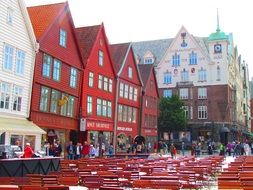 square in old city, Norway, Bergen, Bryggen