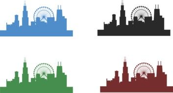 silhouettes of different colors of the city of chicago