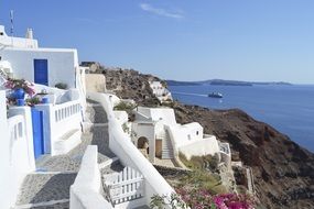 beautiful villa on cliff near the blue sea in Greece, Santorini