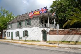 Oldest House in town with flags, usa, Florida, St Augustine