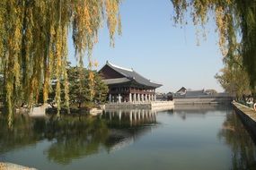 building on the river in asia