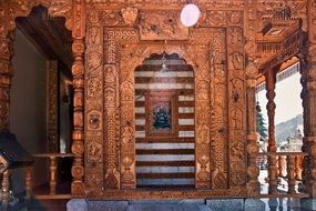 wood carving near the altar in the temple of asia