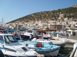 boats on a jetty in Greece in summer