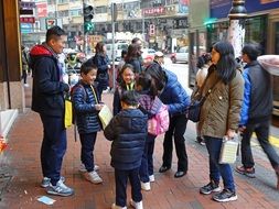 happy people with kids on Street, china, Hong-Kong