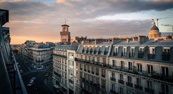 view of the roofs of evening paris