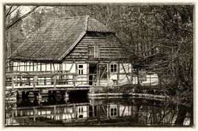 farmhouse museum in black and white