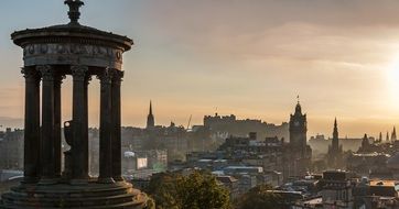 gorgeous view of old city from Calton Hill at sunset, uk, scotland, Edinburgh