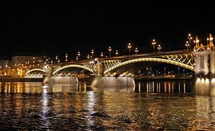 illuminated bridge over the river in Budapest