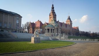 palace and church in park, poland, Szczecin