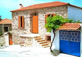 one-story stone building on the island of Lesbos, Greece