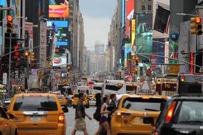 yellow taxis in traffic jam in New York city