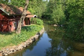 wooden house on the river