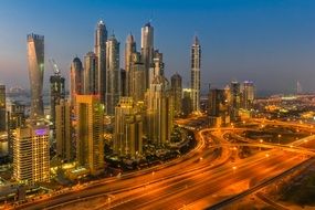 panorama of cityscape in dubai at night