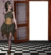 painted fairy in a transparent dress in the living room as a 3d model