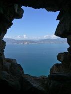 view of the sea through the rock
