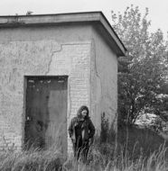 girl near the abandoned house, Black and white