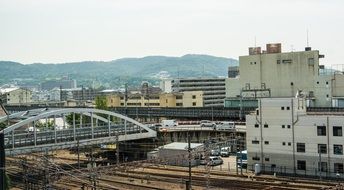 Kyoto station with the mountains on horizon in Japan