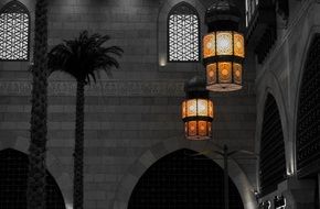 street lights on the wall of the mall