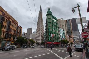 flat iron building and contemporary towers, usa, california, San Francisco