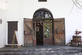 wooden entrance door to the winery