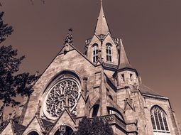 top of medieval Christ Church at sky, germany, karlsruhe