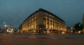 Market hall building on plaza at dusk, finland, Turku